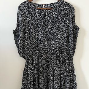 Free People Cottagecore Black & White Floral Button Down Tunic Dress Size S